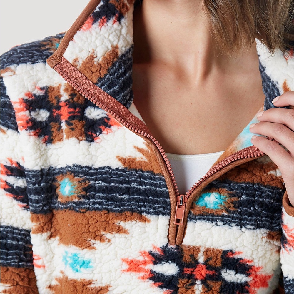 Cozy Patterned Sherpa Pullover Sweater - White Multi